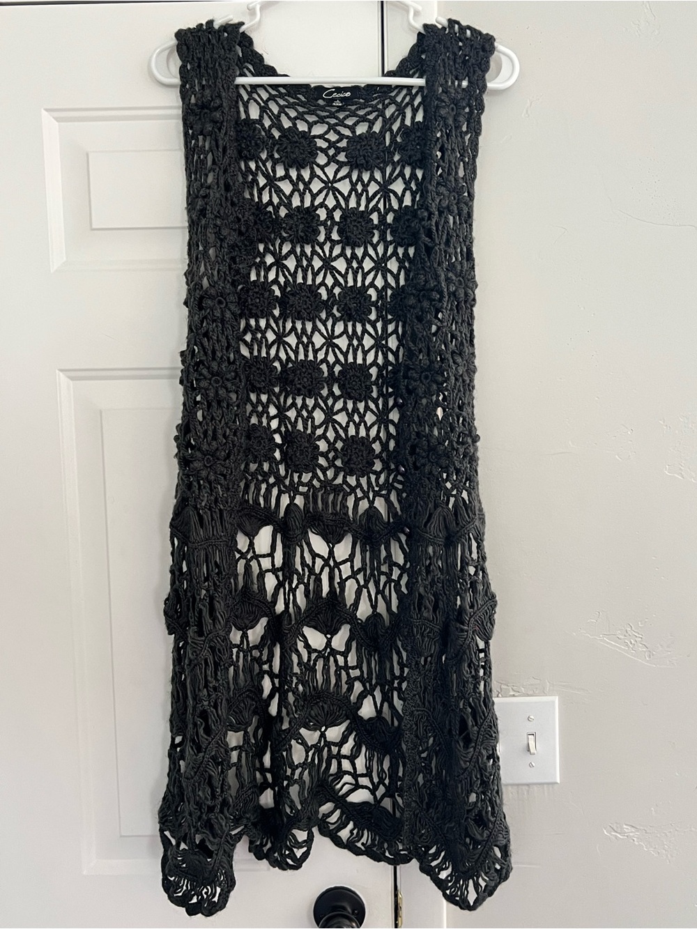 Cecico Black Crochet Openwork Vest